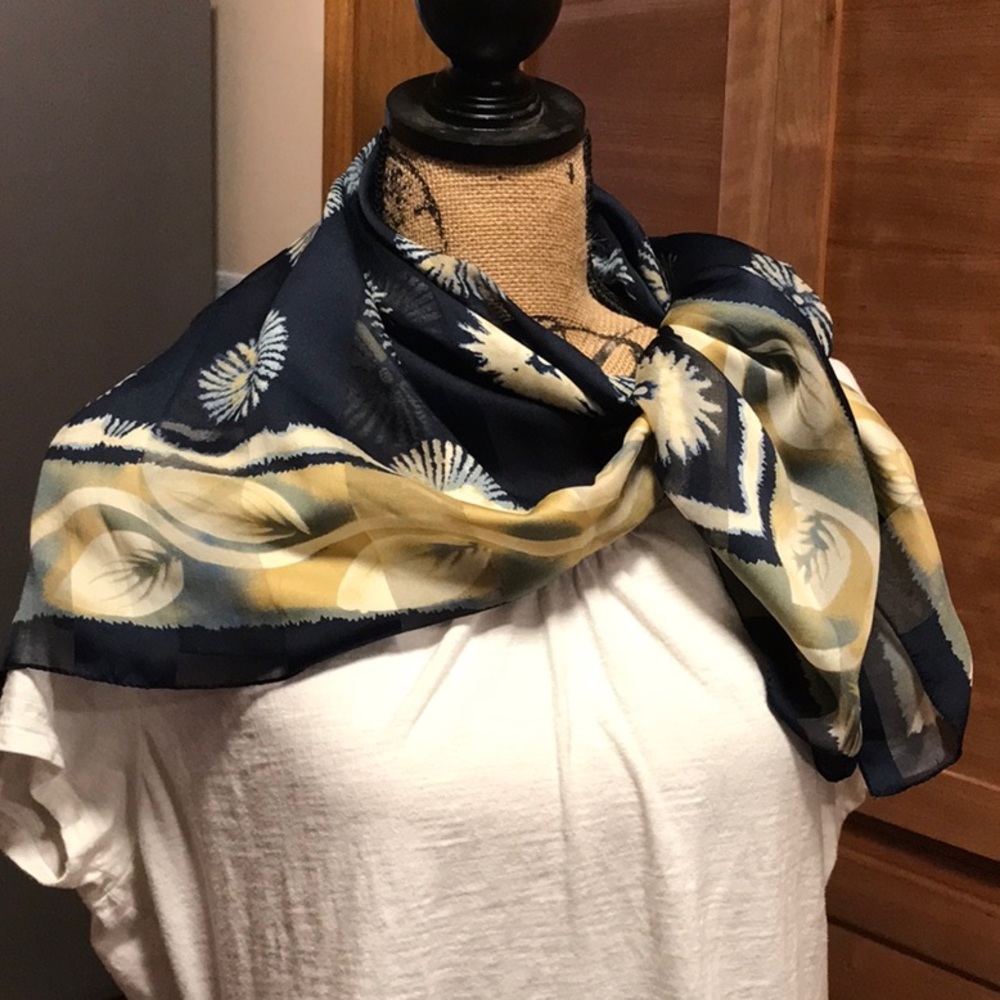 Art of The Scarf Blue and Tan Floral Scarf